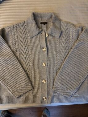 Quince Light Gray Cable-Knit Button-Front Merino Women's Sweater